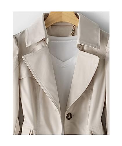 Women's Single Breasted Mid-Length Trench Coat Puff Sleeve Lapel Overcoat Windproof Classic Outerwear