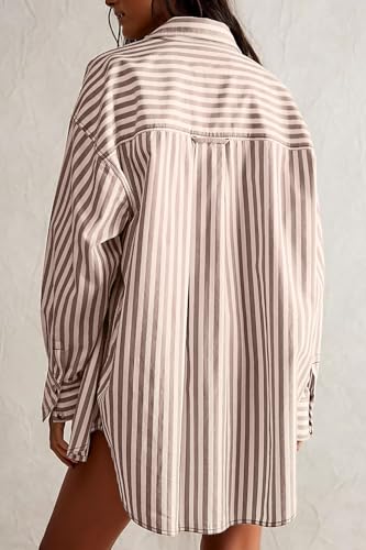 Womens Striped Button Down Shirt Casual Long Sleeve Blouse Top