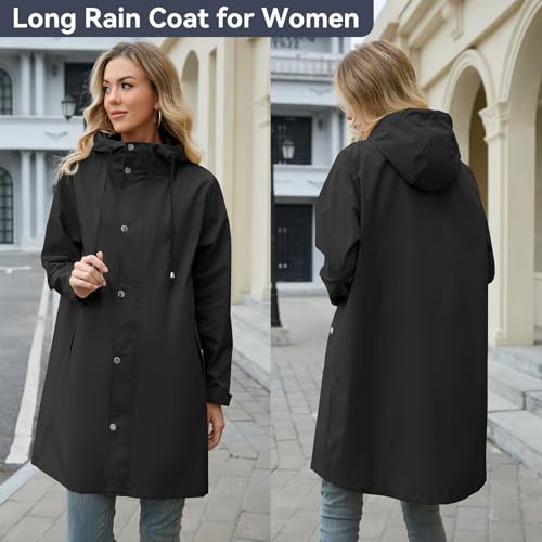 Packable Waterproof Rain Jacket Women with Hood Raincoat Windbreaker Long Hooded Trench Coats S-2XL Available