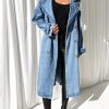 Women's Long Double Breasted Denim Jacket Oversized Button Down Maxi Jean Coat Classic Lapel Outercoat