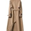 Women's Double Breasted Long Trench Coat Belted Notch Lapel Overcoat Windproof Classic Outerwear