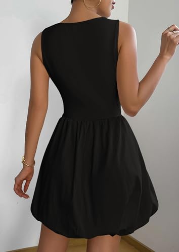Summer Dresses for Women 2025 Casual Sleeveless Tank Mini Short Dress Crew Neck Bubble Sundress with Pockets