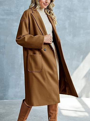 Womens Lapel Peacoat Winter Double-Breasted Outerwear Mid Long Jacket Casual Trench Coat