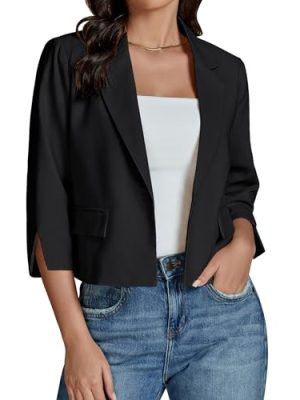 Linen Blazers for Women Business Casual Cropped 3/4 Sleeve Lightweight Lined Work Office Suit Blazer Jackets