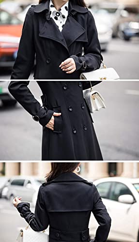 Women's Double Breasted Duster Trench Coat Slim Full Length Maxi Long Overcoat