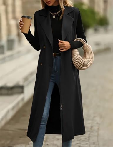 Womens Long Vest Casual Double Breasted Sleeveless Trench Coat Jackets