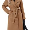Women Elegant Wool Pea Coat Lapel Collar Double Breasted Mid-Long Winter Overcoats with Belted Pockets