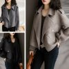 Women Cropped Wool Coats Notched Lapel Pea Coat Open Front Trench Overcoat Jackets with Pockets