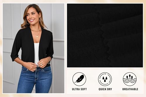 Women's 3/4 Sleeve Shrugs Lightweight Open Front Cropped Cardigan for Women