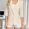 2025 Women's Summer Linen Blazer 3/4 Sleeve Lightweight Fully-Lined Slim Elegant Casual Work Jacket with Pockets