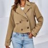 Womens Cropped Trench Coat Lapel Double Breasted Short Jacket Outwear