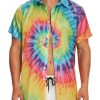 Vintage Shirts for Men Tie Dye Hippie Funny Hawaiian Shirt Button Down Shirts