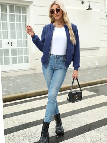 Women's Sherpa Fleece Jacket Long Sleeve Faux Fuzzy Casual Zip Up Bomber Coat With Pocket S-XXL