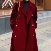 Women's Winter Double Breasted Midi Long Wool Pea Coat Notch Lapel Winter Trench Coat