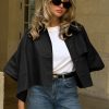 Womens Oversized Cropped Trench Coats Single Breasted 3/4 Cape Sleeve Trendy Casual Jackets Button up Outerwear