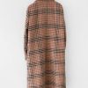 Women's Plaid Trench Coat Double Breasted Long Peacoat Winter Camel Peak Lapel Loose Woolen Jacket Outerwear