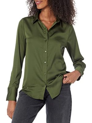 Women's Regular-Fit Satin Button Down Blouse (Available in Plus Size)