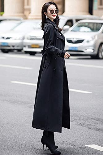 Women's Double Breasted Duster Trench Coat Slim Full Length Maxi Long Overcoat