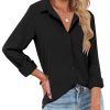 Womens Button Down Shirts Long Sleeve Dress Shirts Casual V Neck Collared Tops Work Office Blouse with Pocket