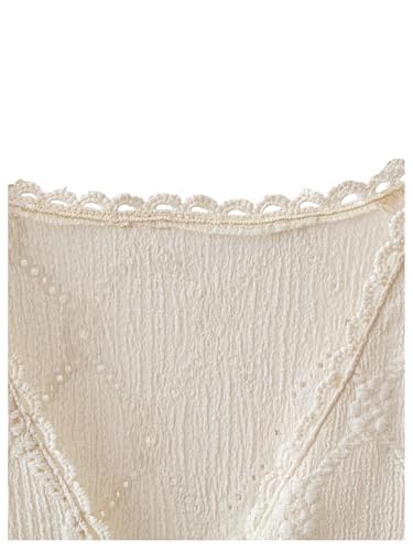 Women's Floral Embroidered Button Down Blouse Frill Trim Short Puff Sleeve V Neck Vacation Shirts