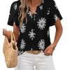 Womens Summer Tops Boho Short Sleeve Business Casual Blouses Button Down Floral Shirts Fashion Beach Vacation Clothes