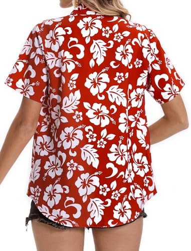 Hawaiian Shirts for Women Tropical Shirt Summer Beach Button Down Short Sleeve Blouses Floral Top Aloha Luau Outfits 2025