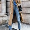 Womens Long Trench Coat Double Breasted Classic Lapel Fall Overcoat with Belt