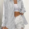 Womens Button Down Shirts Stripe Long Sleeve Blouse Casual Work Office Shirt Oversize Tops