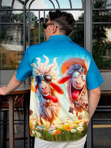 Men's Hawaiian Shirt Button Down Funny Printed Casual Short Sleeve Summer Beach Party BBQ Shirts