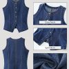Denim Vest for Women Sleeveless Strechy Jean Vest Top Button Down Crewneck Casual Summer Western Waistcoat