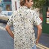 Cotton Linen Button Down Shirt for Women V Neck Collared Blouse Casual Short Sleeve Tops with Pocket