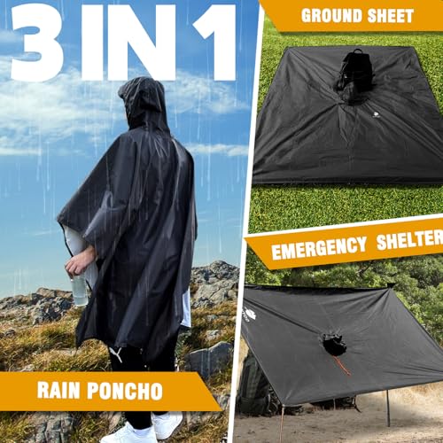 Hooded Rain Poncho for Adults Waterproof Lightweight Rain Coat for Men Women Reusable Rain Jacket for Emergency Outdoor