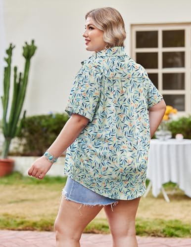 Womens Plus Size Linen Button Down Shirts Short Sleeve Cotton Casual Collared Shirt V Neck Summer Blouses Tops