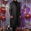 PU Faux Leather Long Jacket for Men's Vintage Lapel Gothic Trench Coat Outwear