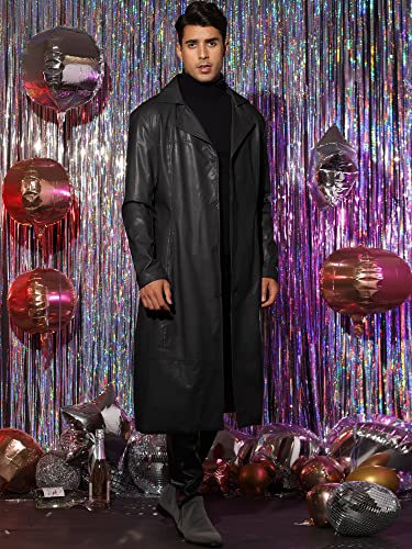 PU Faux Leather Long Jacket for Men's Vintage Lapel Gothic Trench Coat Outwear