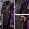PU Faux Leather Long Jacket for Men's Vintage Lapel Gothic Trench Coat Outwear
