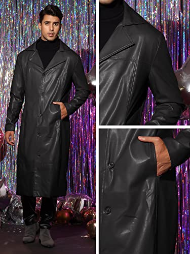PU Faux Leather Long Jacket for Men's Vintage Lapel Gothic Trench Coat Outwear