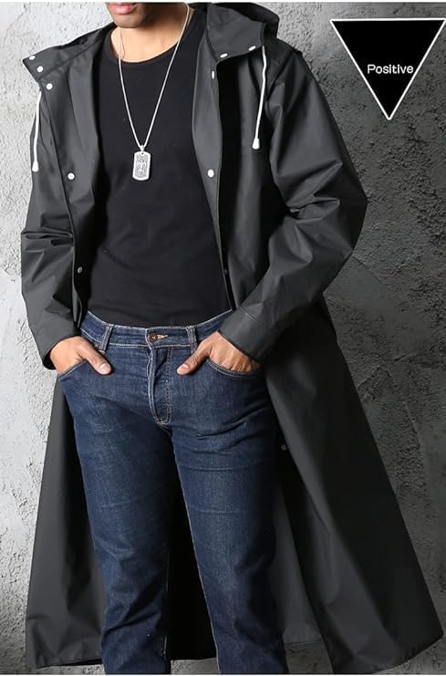 Men Black Waterproof Long Raincoat Rain Coat Hooded Trench Jacket Outdoor Hiking -yuyi