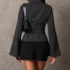 Women Striped Fitted Button Down Shirts Bell Long Sleeve Shirt Office Work Blouse Tops