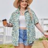 Womens Plus Size Linen Button Down Shirts Short Sleeve Cotton Casual Collared Shirt V Neck Summer Blouses Tops