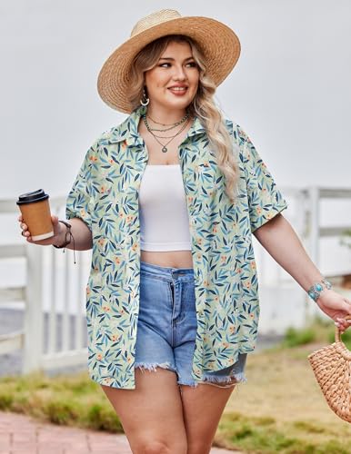 Womens Plus Size Linen Button Down Shirts Short Sleeve Cotton Casual Collared Shirt V Neck Summer Blouses Tops