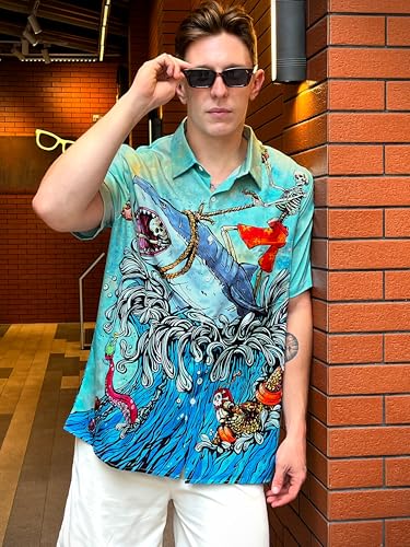 Hawaiian Shirt,Ocean Print Shirt, Short Sleeve Button Down,Regular Fit