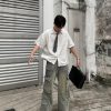 Button Down Shirts Oversized Unisex Plaid Tie Short Sleeve Shirt Casual Streetwear Summer Tops