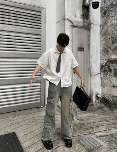 Button Down Shirts Oversized Unisex Plaid Tie Short Sleeve Shirt Casual Streetwear Summer Tops