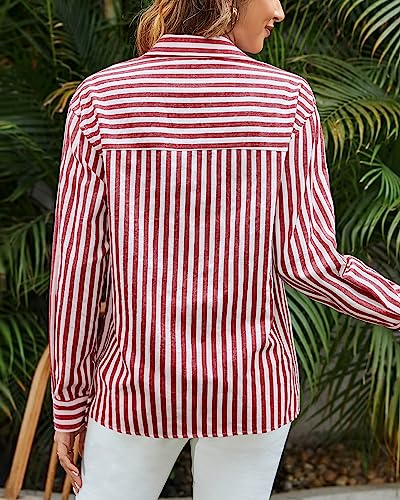 Women's Blouses Striped Long Sleeve Shirts Button Down Loose Fit Casual Tops