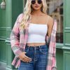 Womens Button Down Flannel Shirts Long Sleeve Plaid Blouses Lightweight Business Dressy Casual Top with Pockets