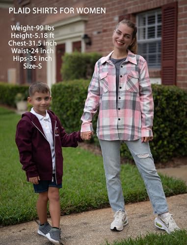 Womens Button Down Flannel Shirts Long Sleeve Plaid Blouses Lightweight Business Dressy Casual Top with Pockets