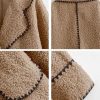 Women's Winter Casual Embroidered Sherpa Jacket Notch Lapel Fuzzy Faux Fur Fleece Jacket Coat