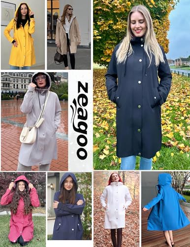 Womens Waterproof Raincoat Lightweight Rain Jacket Women Long Hooded Trench Coats Outdoor Windbreaker Travel Jacket