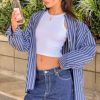 Women's Striped Button Down Shirts Casual Long Sleeve Boyfriend Loose Collared Blouses Tops